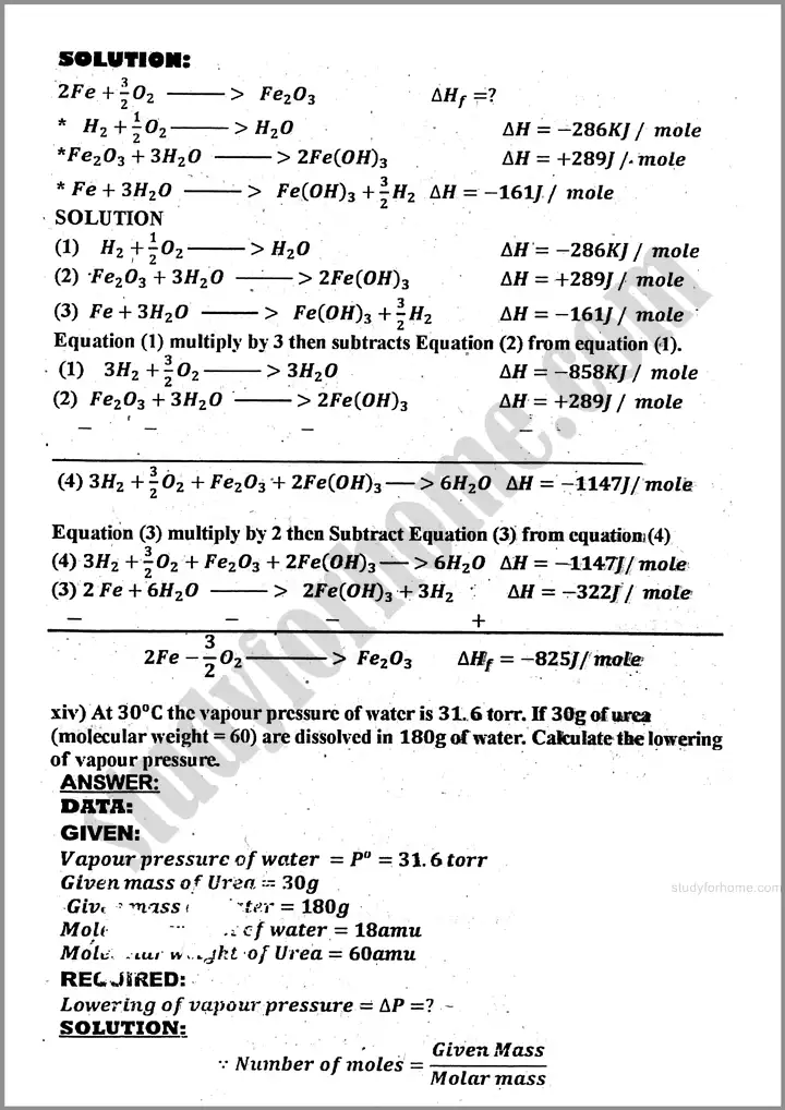 chemistry solved numericals past year paper 2024 for class 11th 5