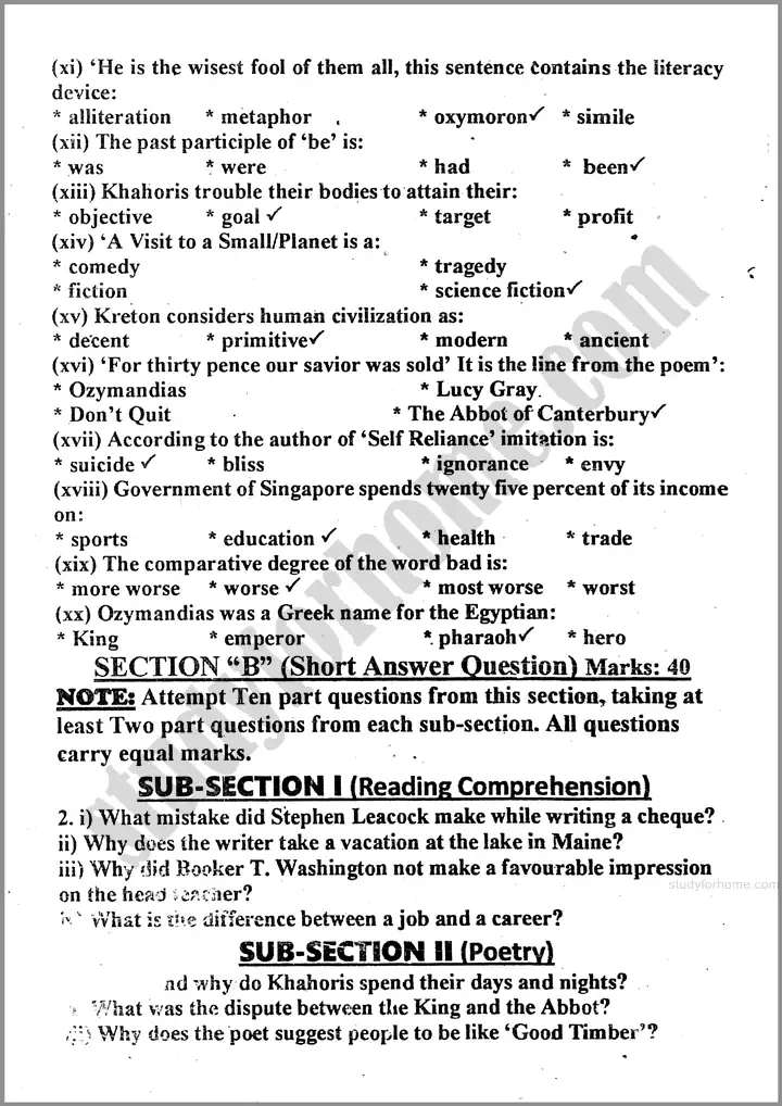 english 2024 past year paper 2024 for class 11th 2