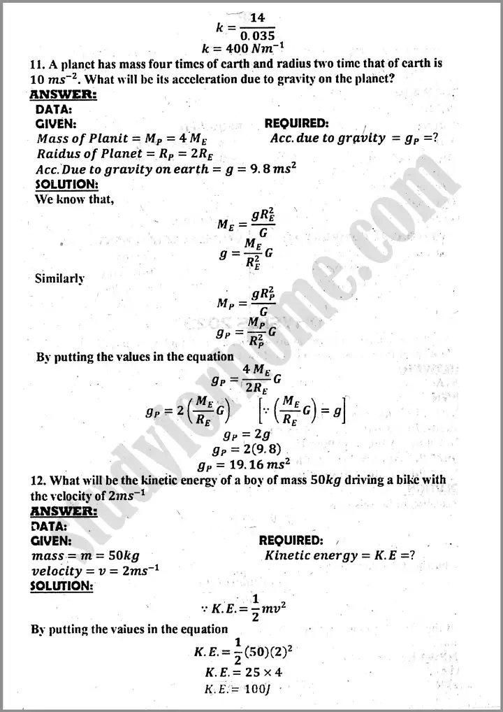 physics solved numericals 9th past year paper 2024 for class 9th 3