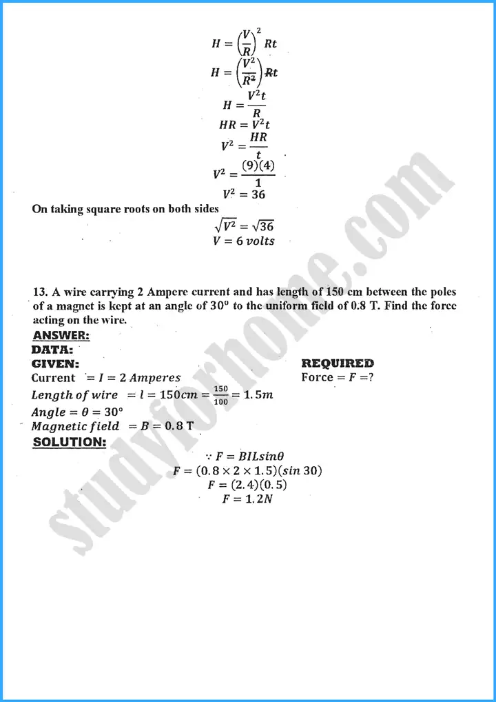 physics solved numericals past year paper 2024 for class 10th 3