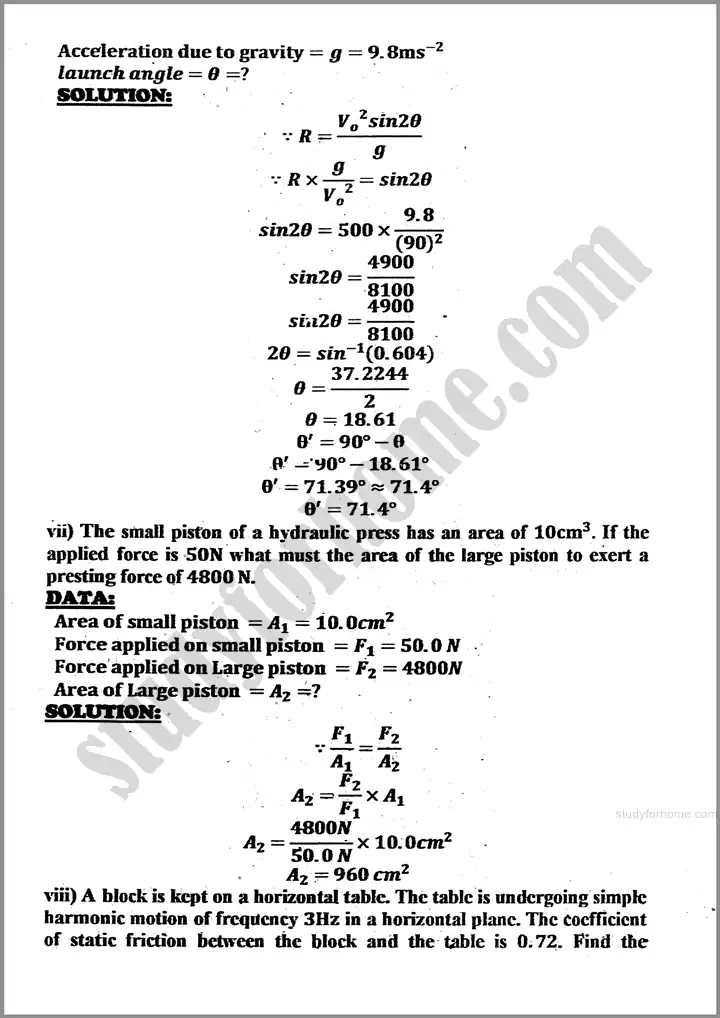 physics solved numericals past year paper 2024 for class 11th 2