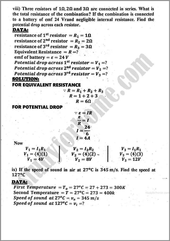 physics solved numericals past year paper 2024 for class 11th 8