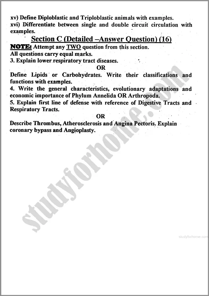 zoology past year paper 2024 for class 11th 3