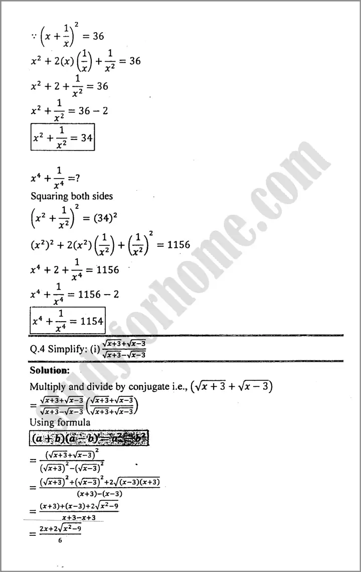 algebraic expression and formulas exercise 3 4 mathematics class 9th 07