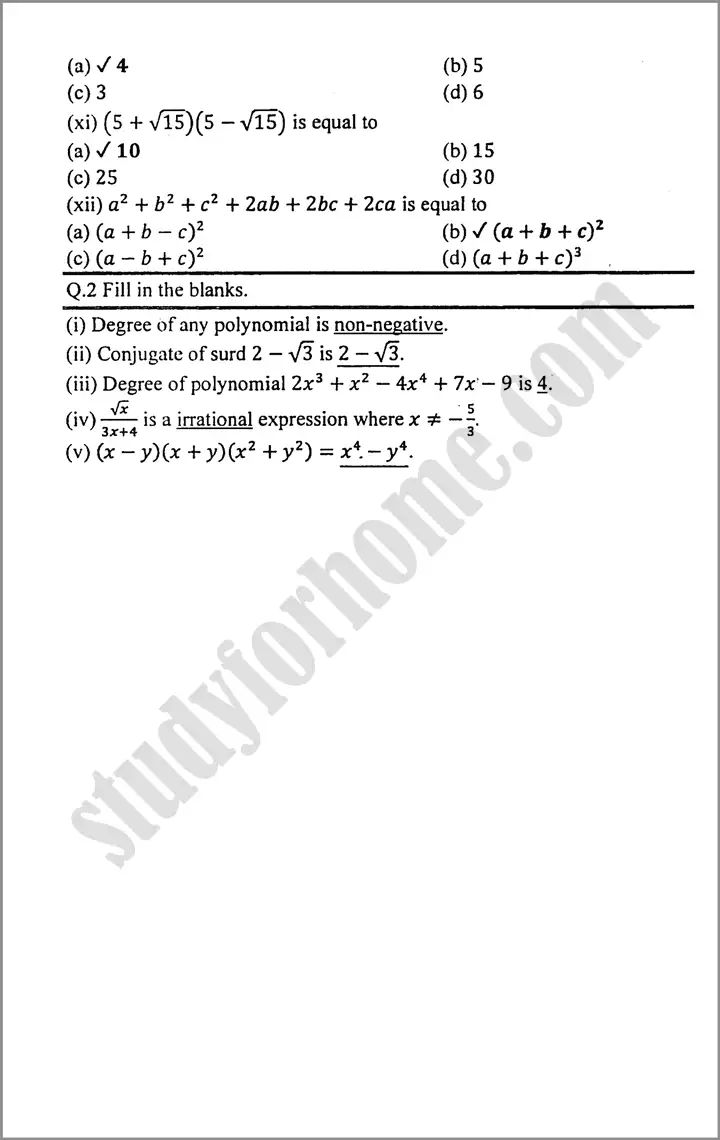 algebraic expression and formulas review exercise 3 mathematics class 9th 02