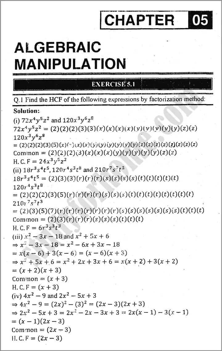 algebraic-manipulation-exercise-5-1-mathematics-class-9th