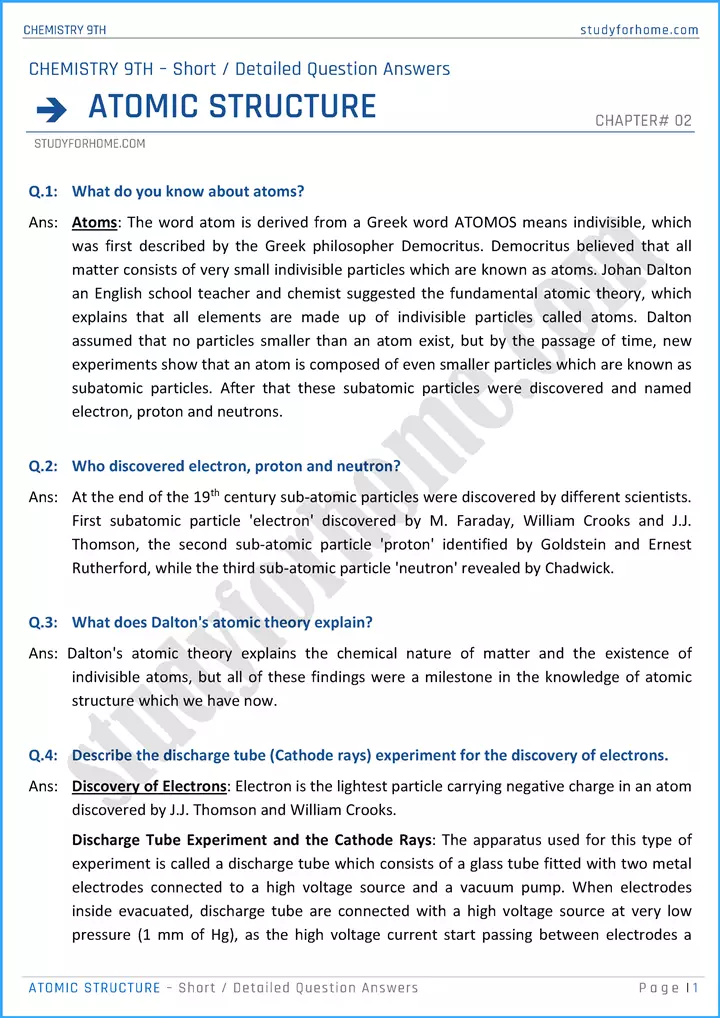 atomic-structure-short-and-detailed-question-answers-chemistry-class-9th