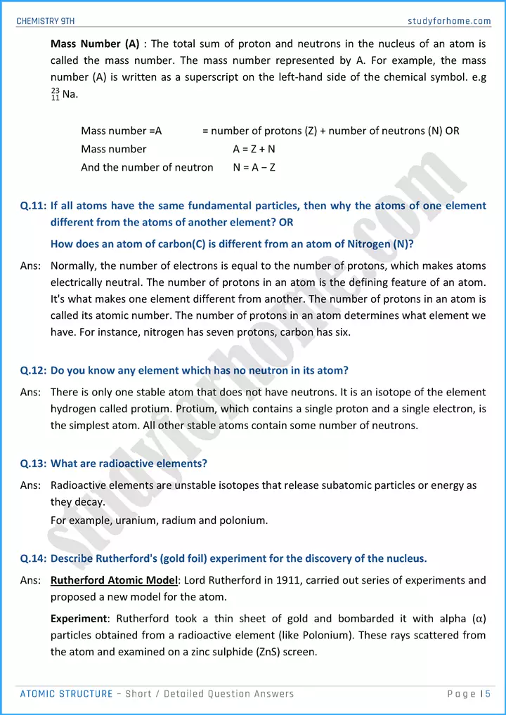 atomic structure short and detailed question answers chemistry class 9th 05