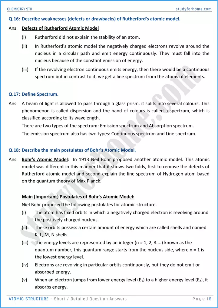 atomic structure short and detailed question answers chemistry class 9th 08