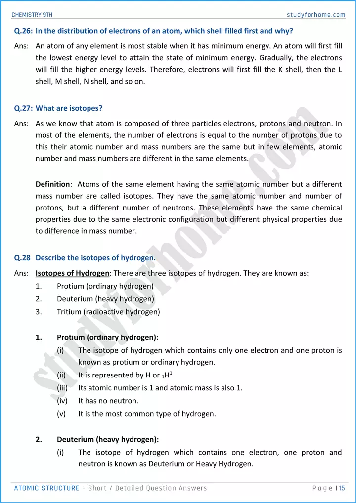 atomic structure short and detailed question answers chemistry class 9th 15