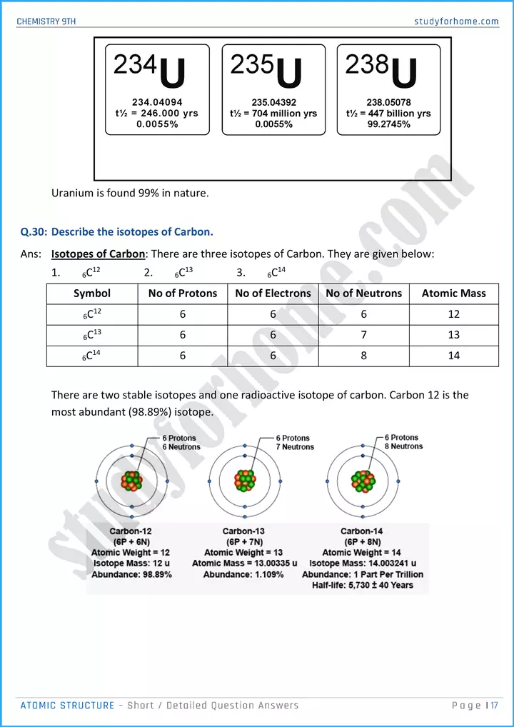 atomic structure short and detailed question answers chemistry class 9th 17