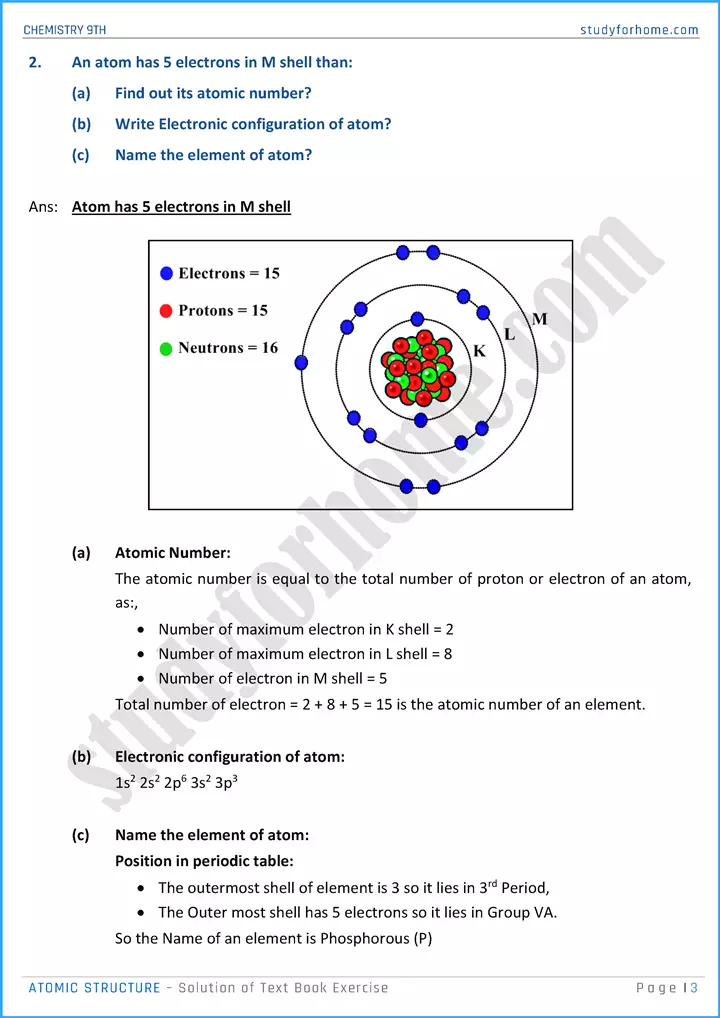 atomic structure solution of text book exercise chemistry class 9th 03