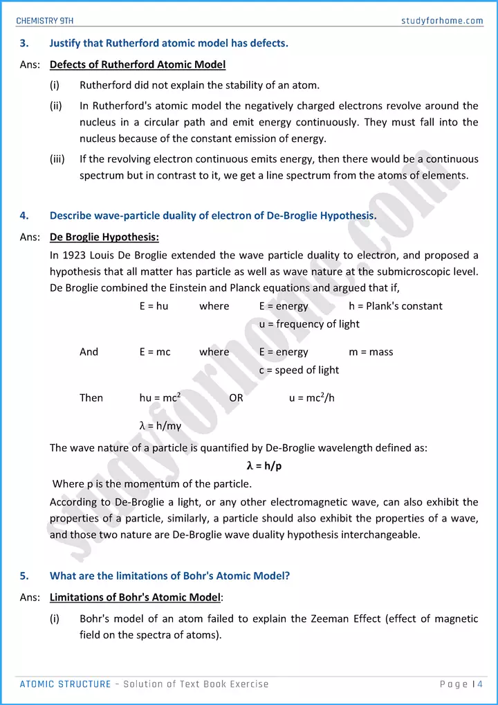 atomic structure solution of text book exercise chemistry class 9th 04