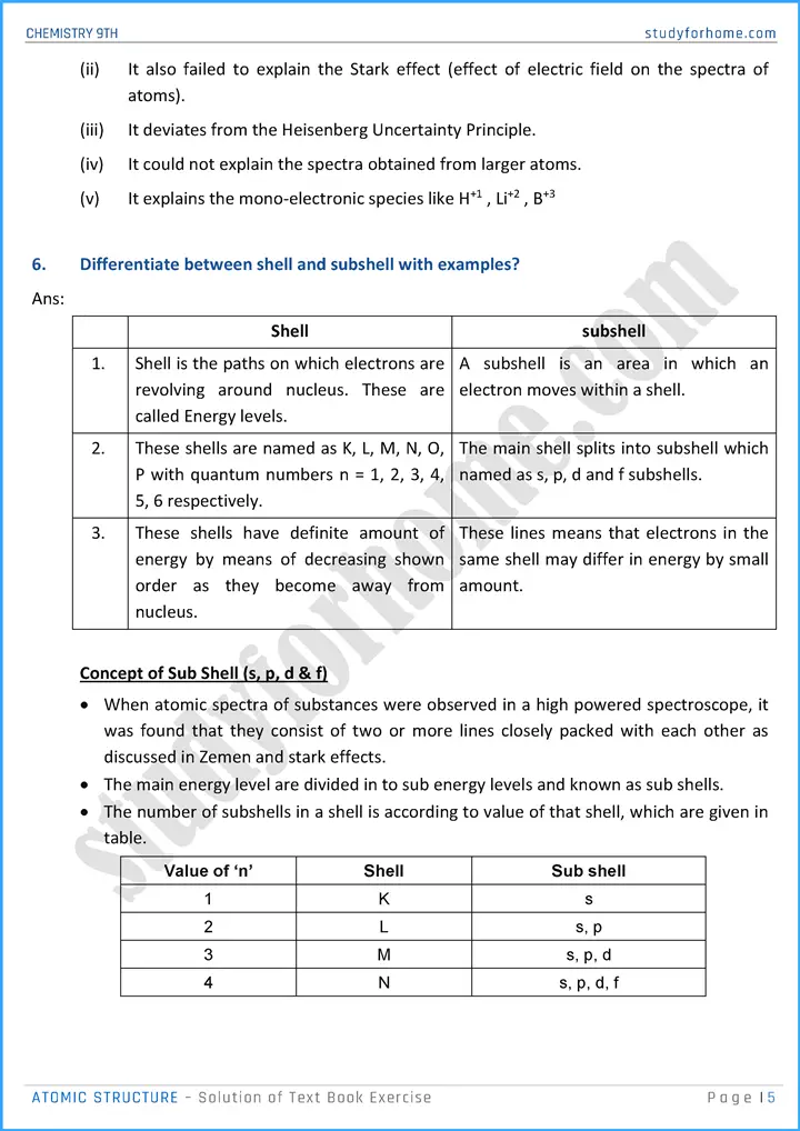 atomic structure solution of text book exercise chemistry class 9th 05