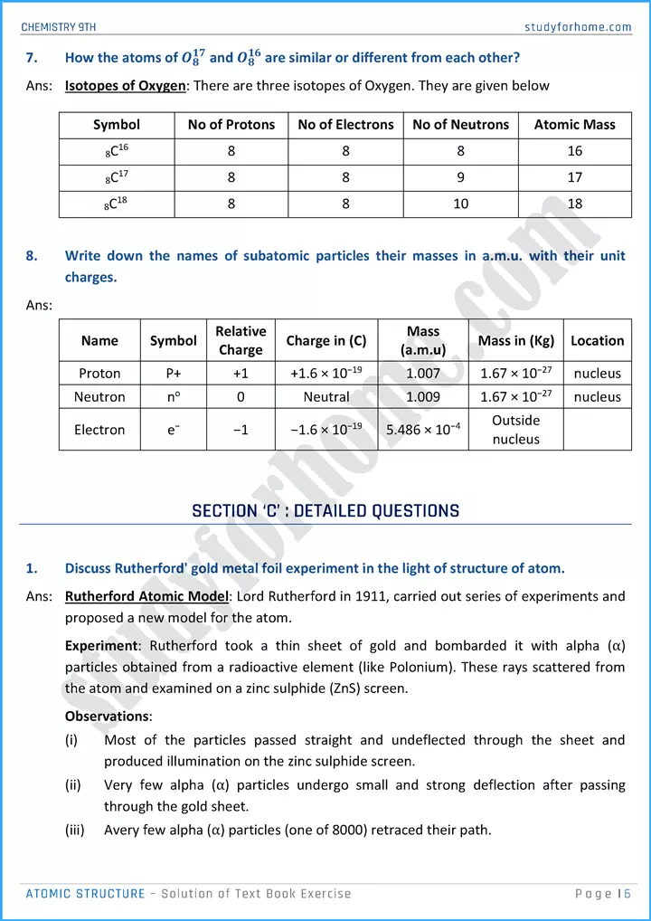 atomic structure solution of text book exercise chemistry class 9th 06