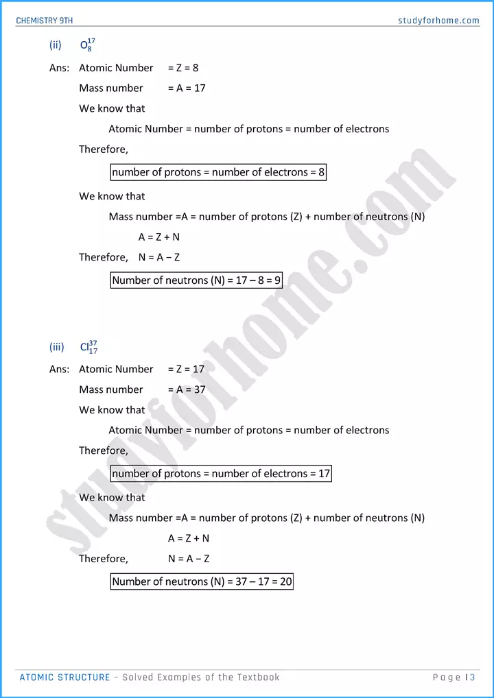 atomic structure solved examples of the textbook chemistry class 9th 03