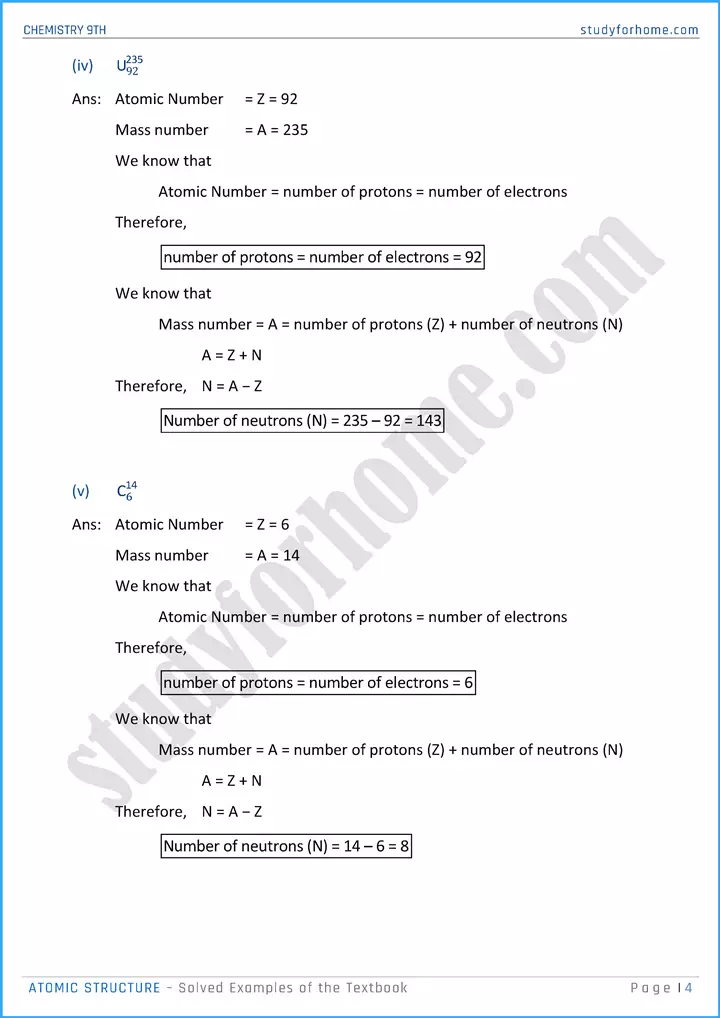 atomic structure solved examples of the textbook chemistry class 9th 04