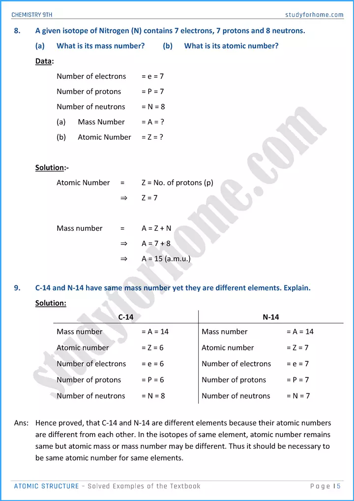 atomic structure solved examples of the textbook chemistry class 9th 05