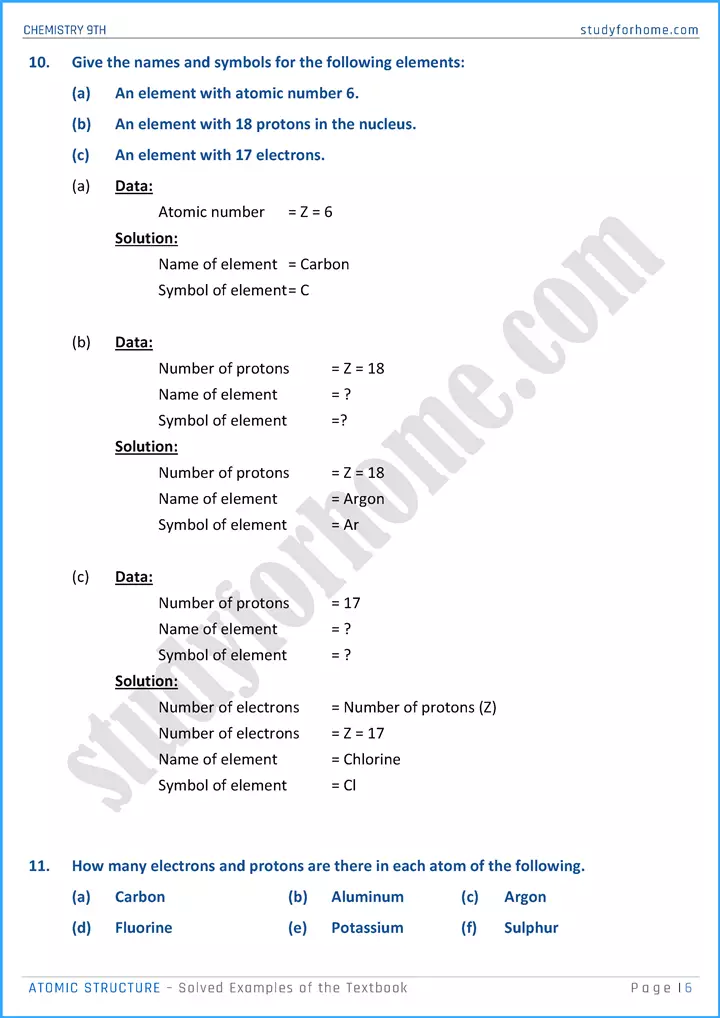 atomic structure solved examples of the textbook chemistry class 9th 06