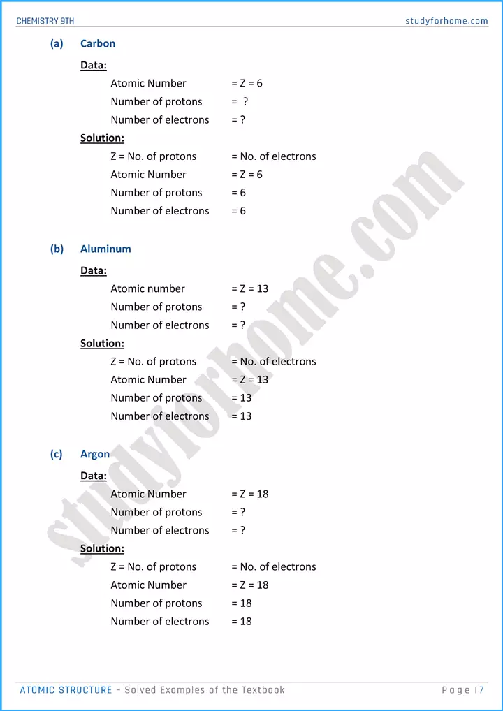 atomic structure solved examples of the textbook chemistry class 9th 07