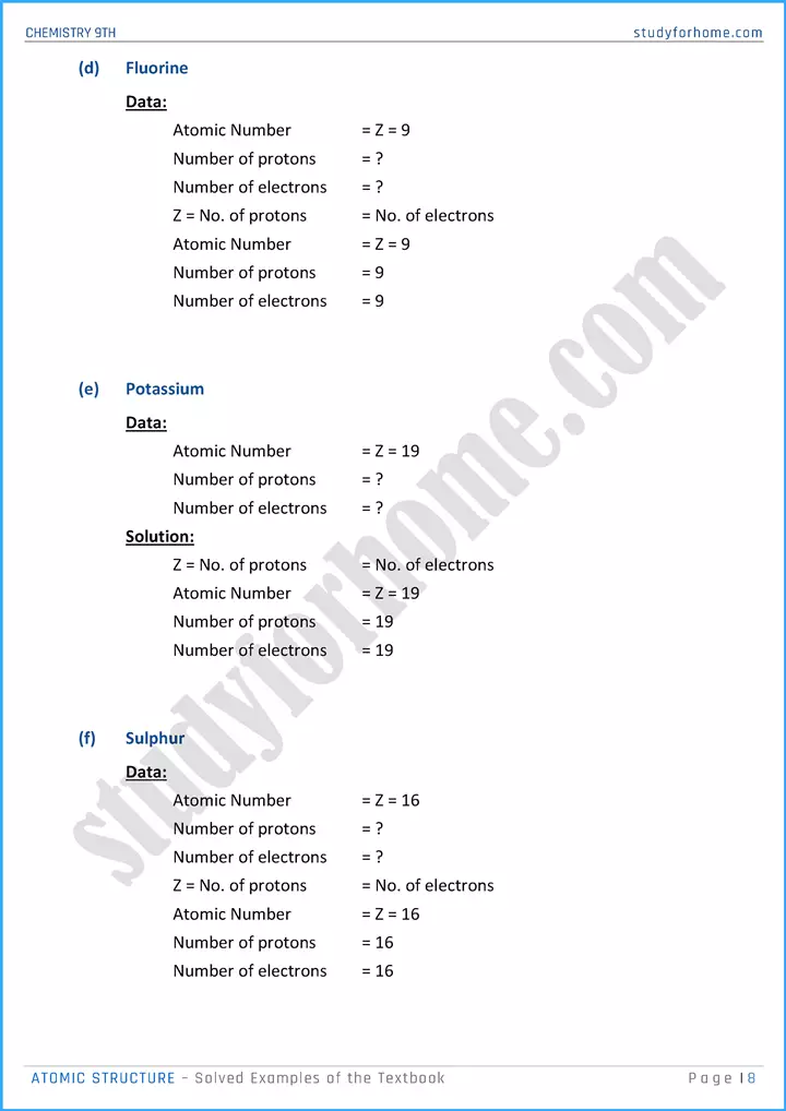 atomic structure solved examples of the textbook chemistry class 9th 08