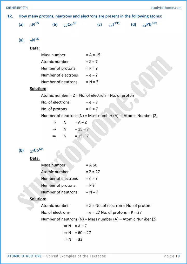 atomic structure solved examples of the textbook chemistry class 9th 09