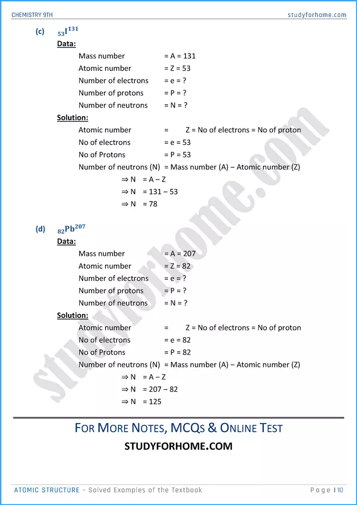 atomic structure solved examples of the textbook chemistry class 9th 10