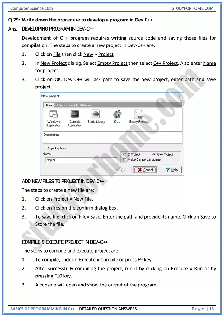 basics of programming in c++ detailed question answers computer science class 10th 13