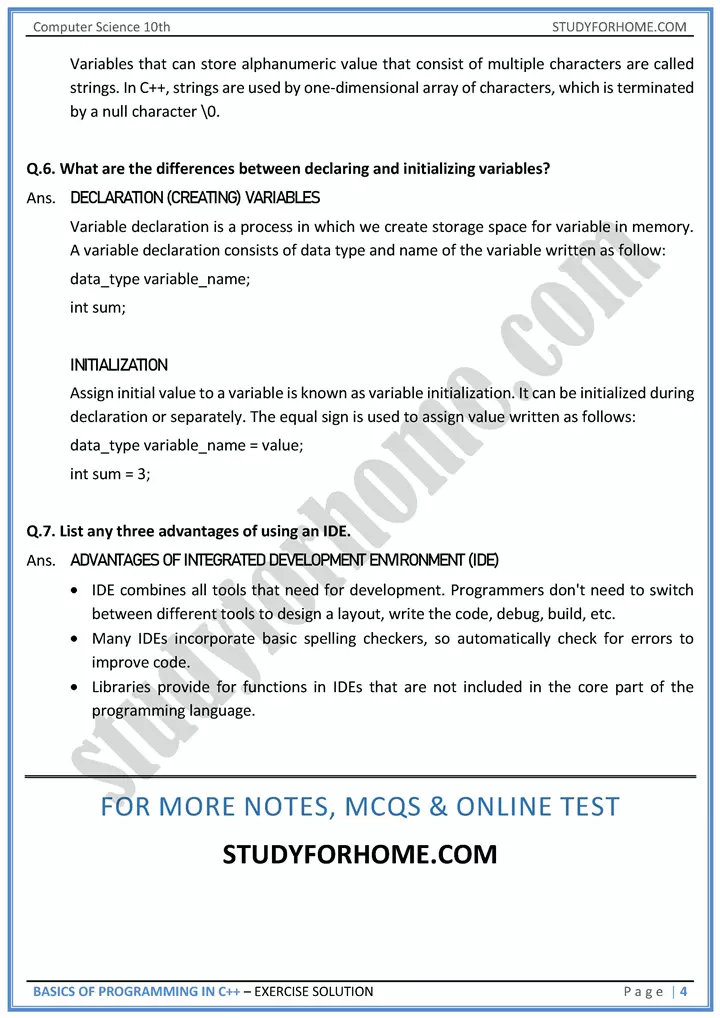 basics of programming in c++ solution of book exercise computer science class 10th 04