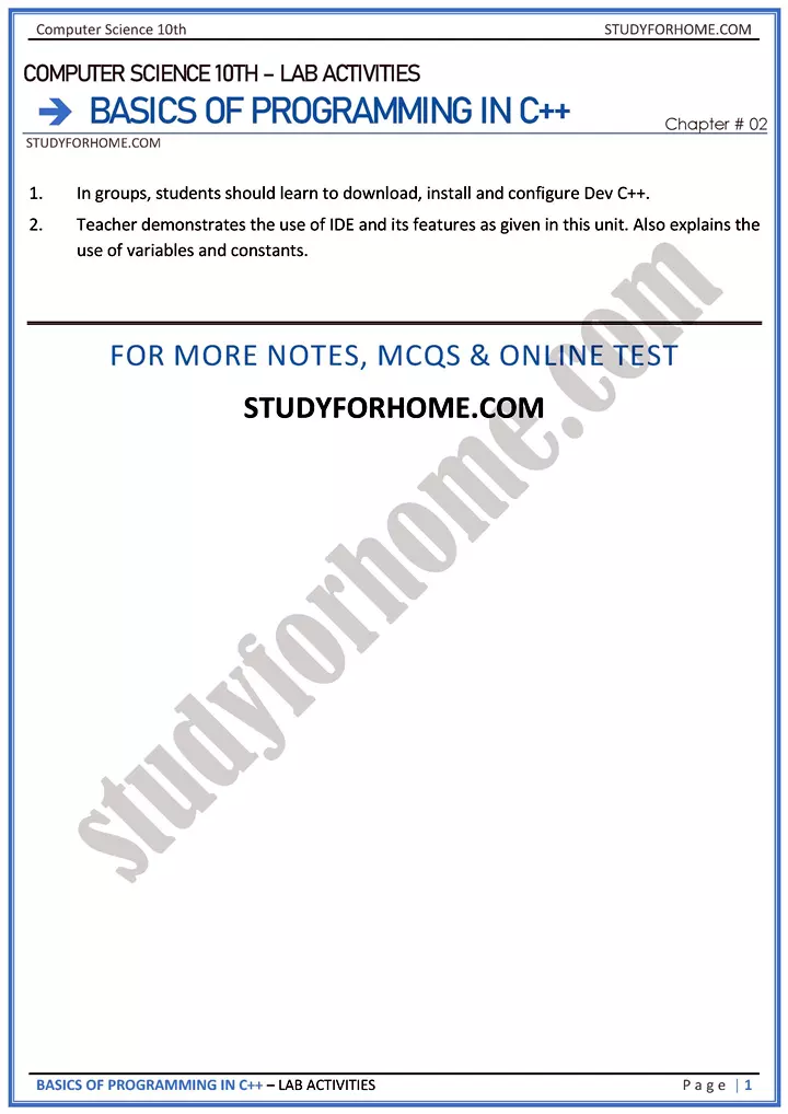 basics-of-programming-in-c++-lab-activities-computer-science-class-10th