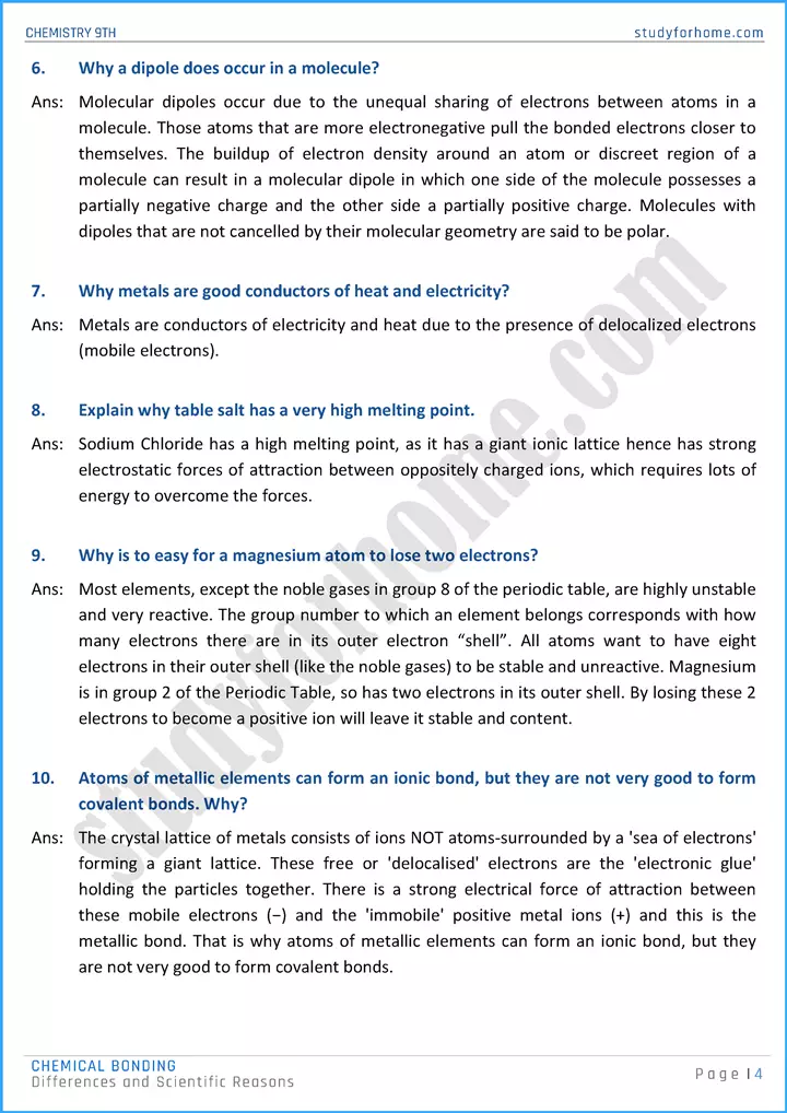 chemical bonding differences and scientific reasons chemistry class 9th 04