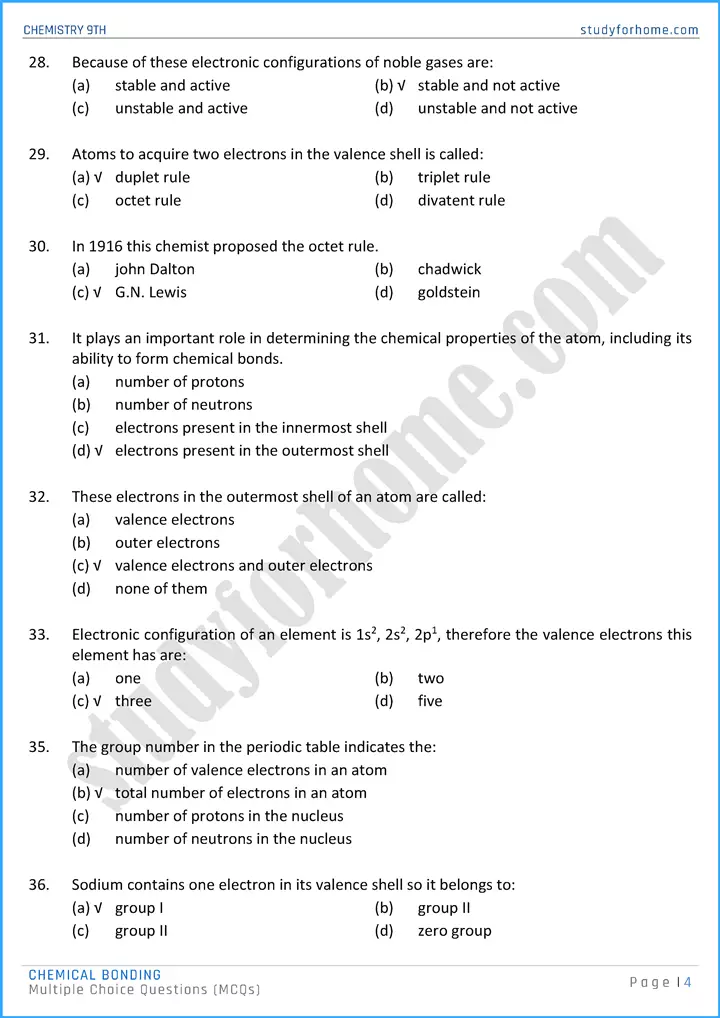 chemical bonding multiple choice questions chemistry class 9th 04