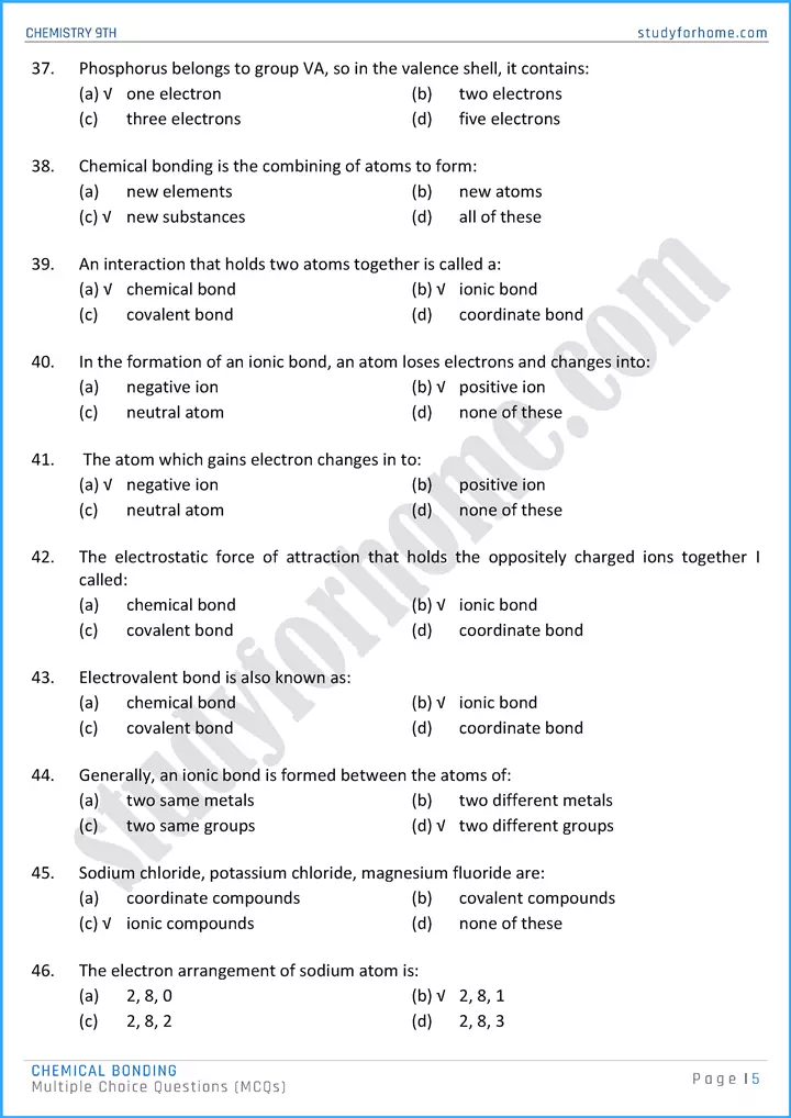 chemical bonding multiple choice questions chemistry class 9th 05