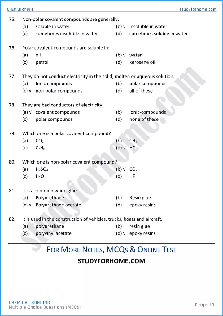 chemical bonding multiple choice questions chemistry class 9th 09