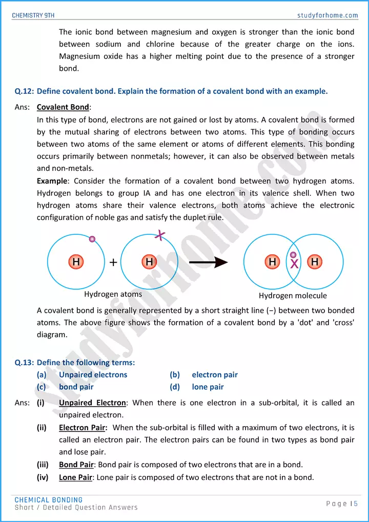 chemical bonding short and detailed question answers chemistry class 9th 05