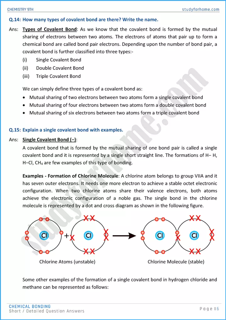 chemical bonding short and detailed question answers chemistry class 9th 06