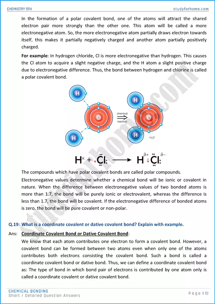 chemical bonding short and detailed question answers chemistry class 9th 10