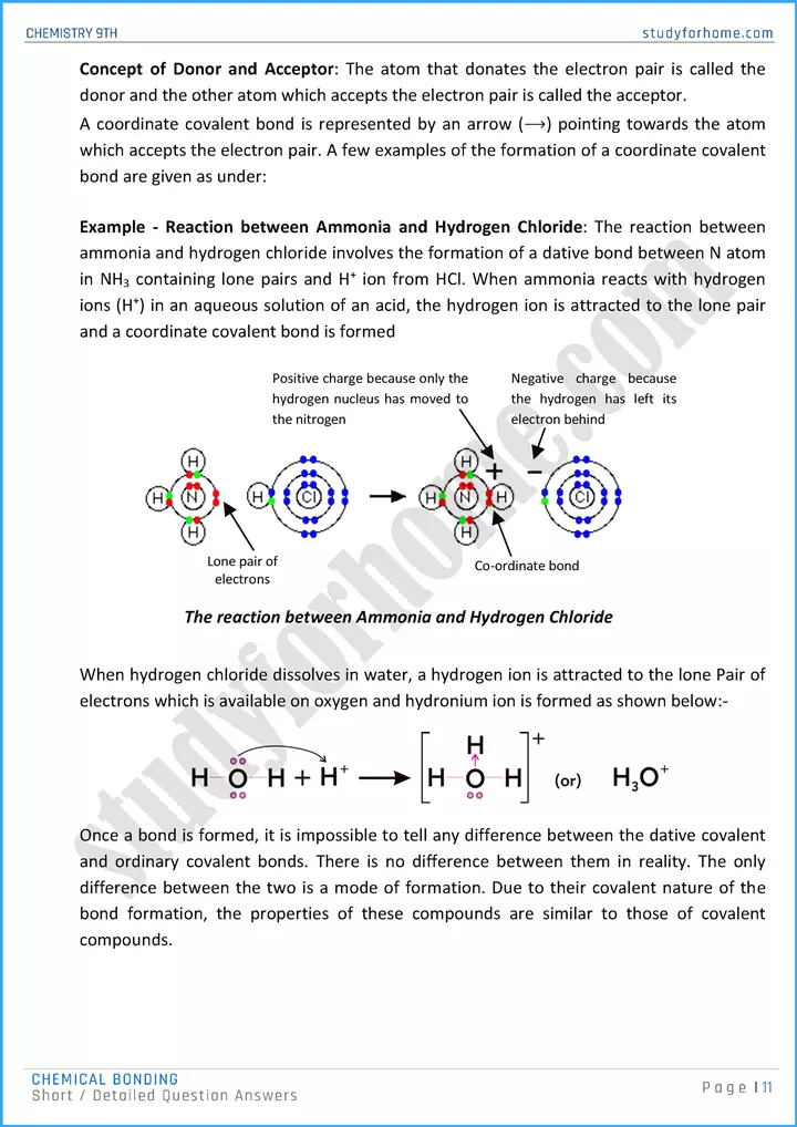 chemical bonding short and detailed question answers chemistry class 9th 11