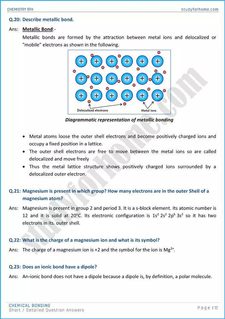 chemical bonding short and detailed question answers chemistry class 9th 12