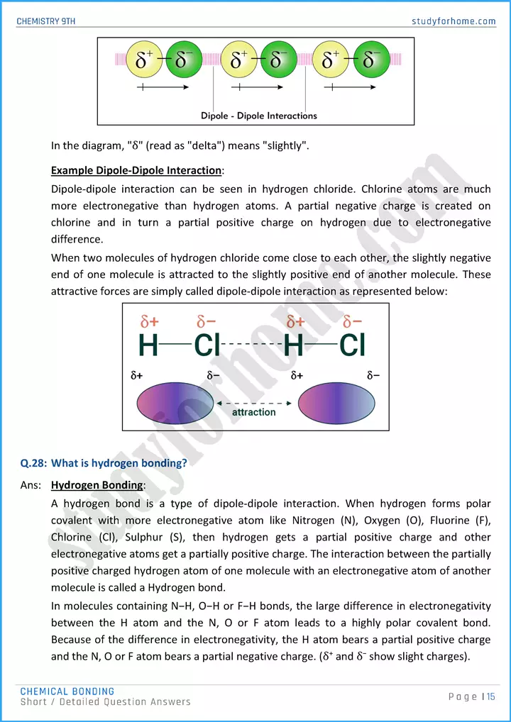 chemical bonding short and detailed question answers chemistry class 9th 15