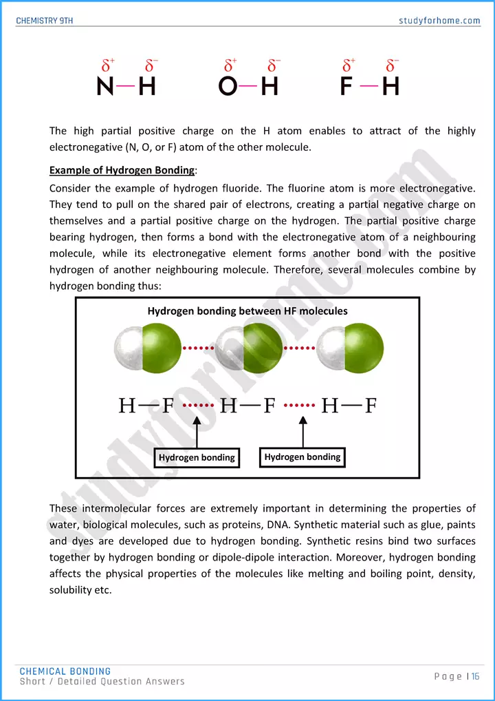 chemical bonding short and detailed question answers chemistry class 9th 16