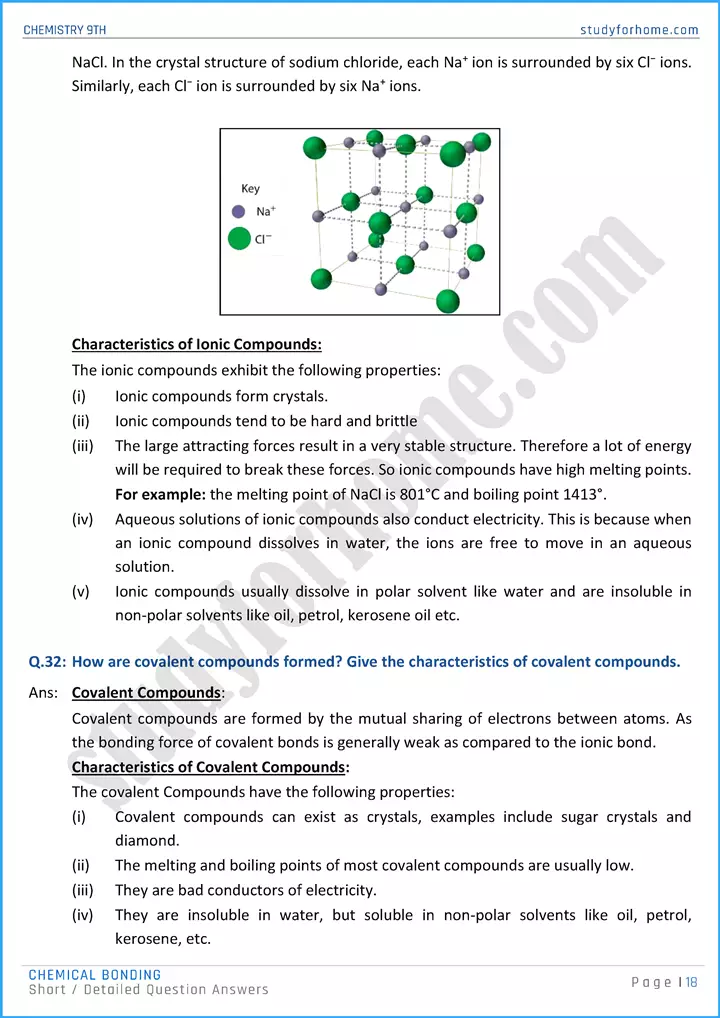 chemical bonding short and detailed question answers chemistry class 9th 18