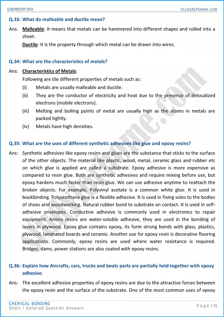 chemical bonding short and detailed question answers chemistry class 9th 19