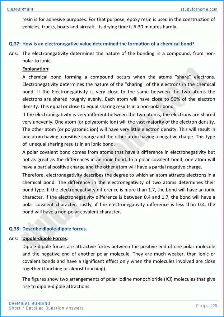 chemical bonding short and detailed question answers chemistry class 9th 20