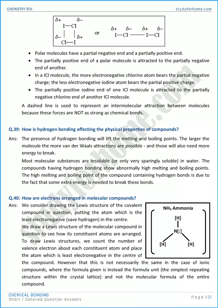 chemical bonding short and detailed question answers chemistry class 9th 21