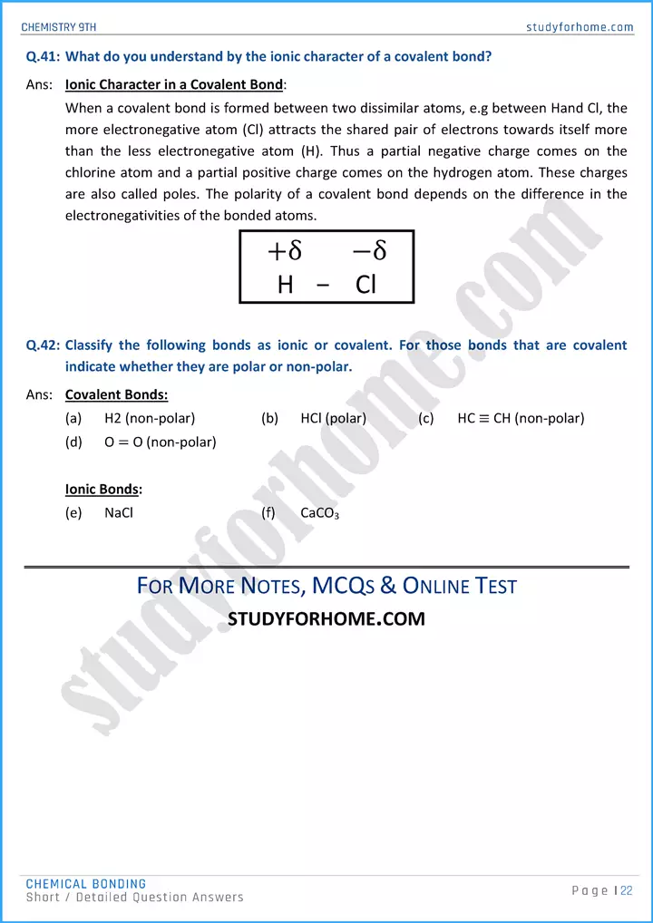 chemical bonding short and detailed question answers chemistry class 9th 22