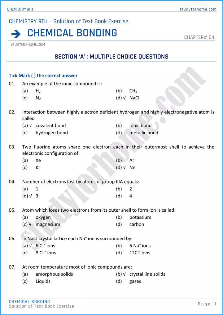 chemical-bonding-solution-of-text-book-exercise-chemistry-class-9th