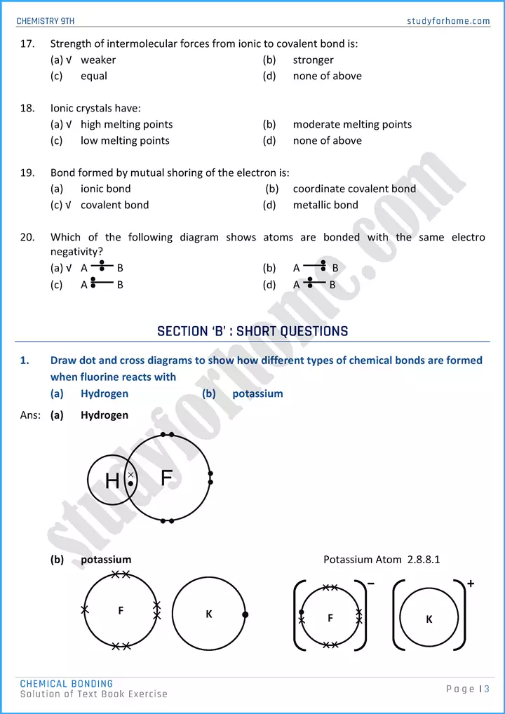 chemical bonding solution of text book exercise chemistry class 9th 03