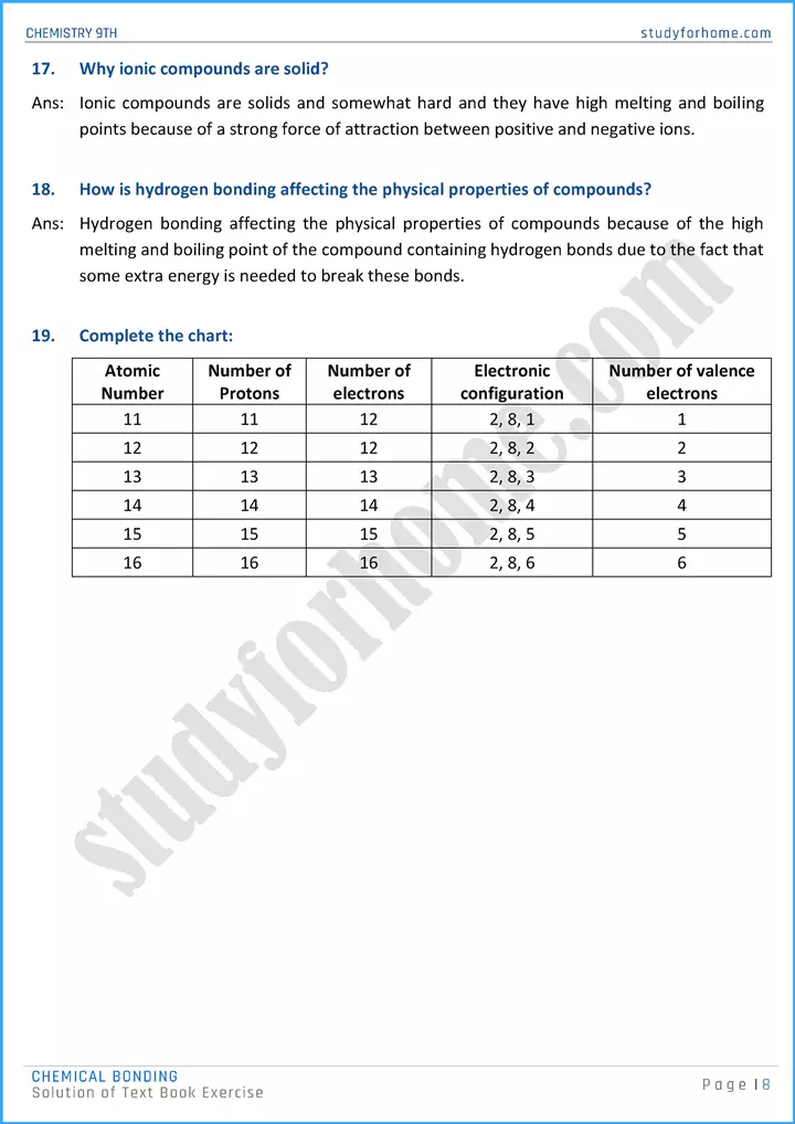 chemical bonding solution of text book exercise chemistry class 9th 08