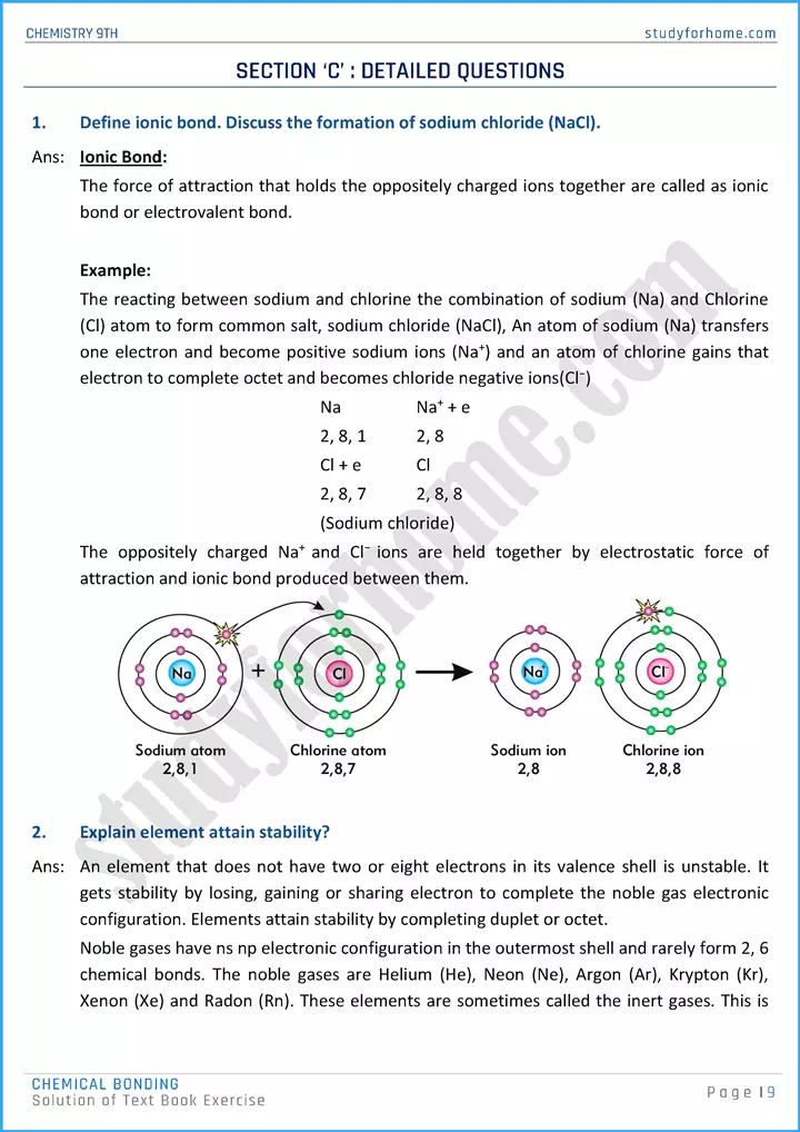 chemical bonding solution of text book exercise chemistry class 9th 09